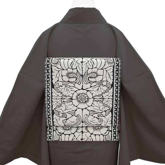 新古品】 名古屋帯 九寸 タッサーシルク 野蚕糸 正絹 全通 黒