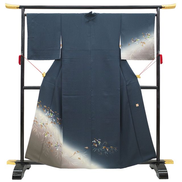 新古品】 訪問着 着物 作家物 上村彩弘 正絹 袷 落款あり 金彩加工 褐