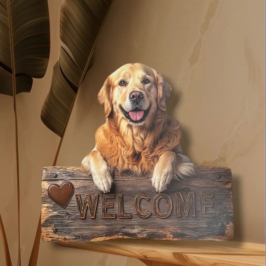 リトリバーのウエルカムボード 新品 ゴールデンレトリバー 木製ウェルカムボード 犬雑貨 犬インテリア