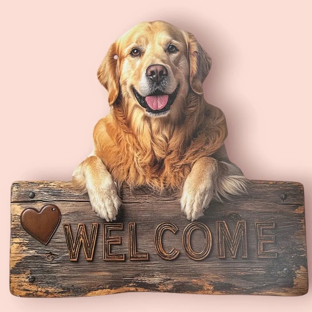 新品 ゴールデンレトリバー 木製ウェルカムボード 犬雑貨 犬インテリア