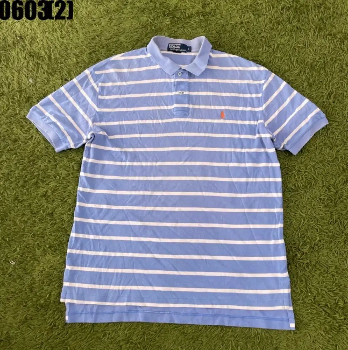 ポロラルフローレン ストライプ 半袖 カラーTシャツ ブルー RALPH 