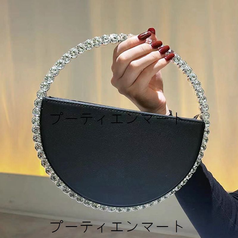 人気商品 パーティバッグ 結婚式 20代 30代 40代 50代 パーティーバッグ フォーマル クラッチ ラウンド型 バック ラインストーン ハンド レディース ショルダー カバン ブラック ホワイト