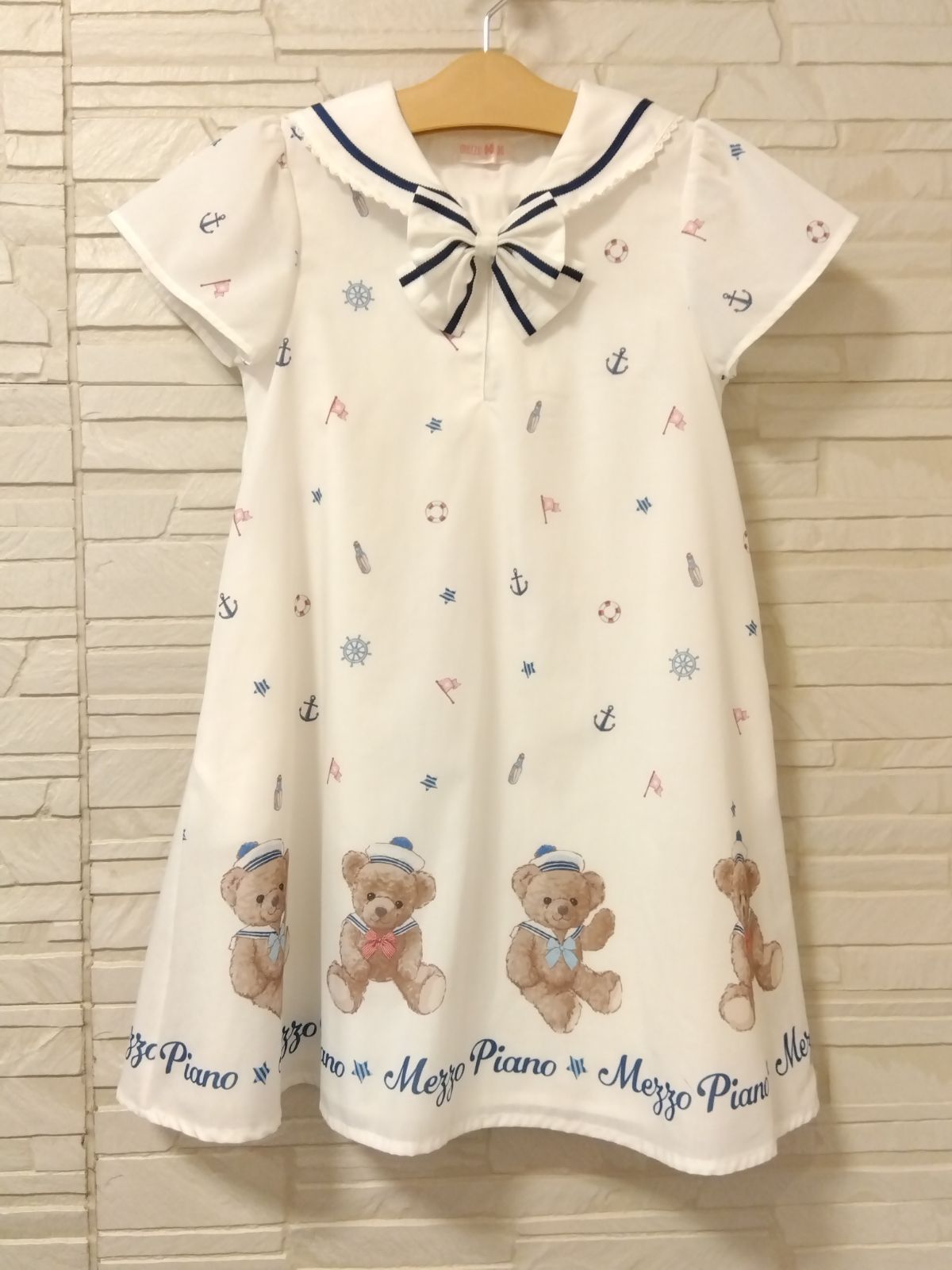 M13 メゾピアノ ベアープリントのセーラーカラー ワンピース-日本卸値