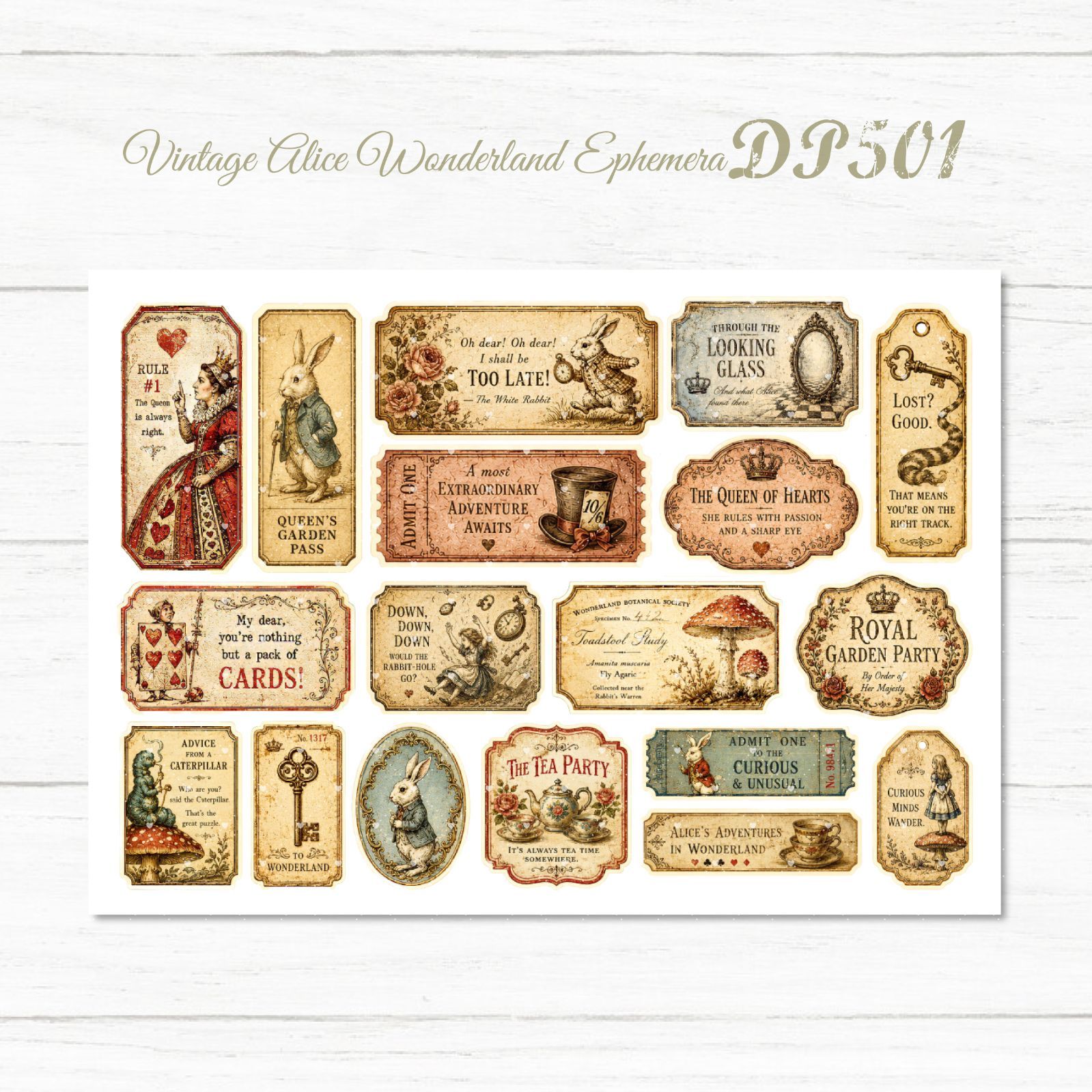 DP501】デザインペーパー ビンテージ アリス ラベル コラージュシート