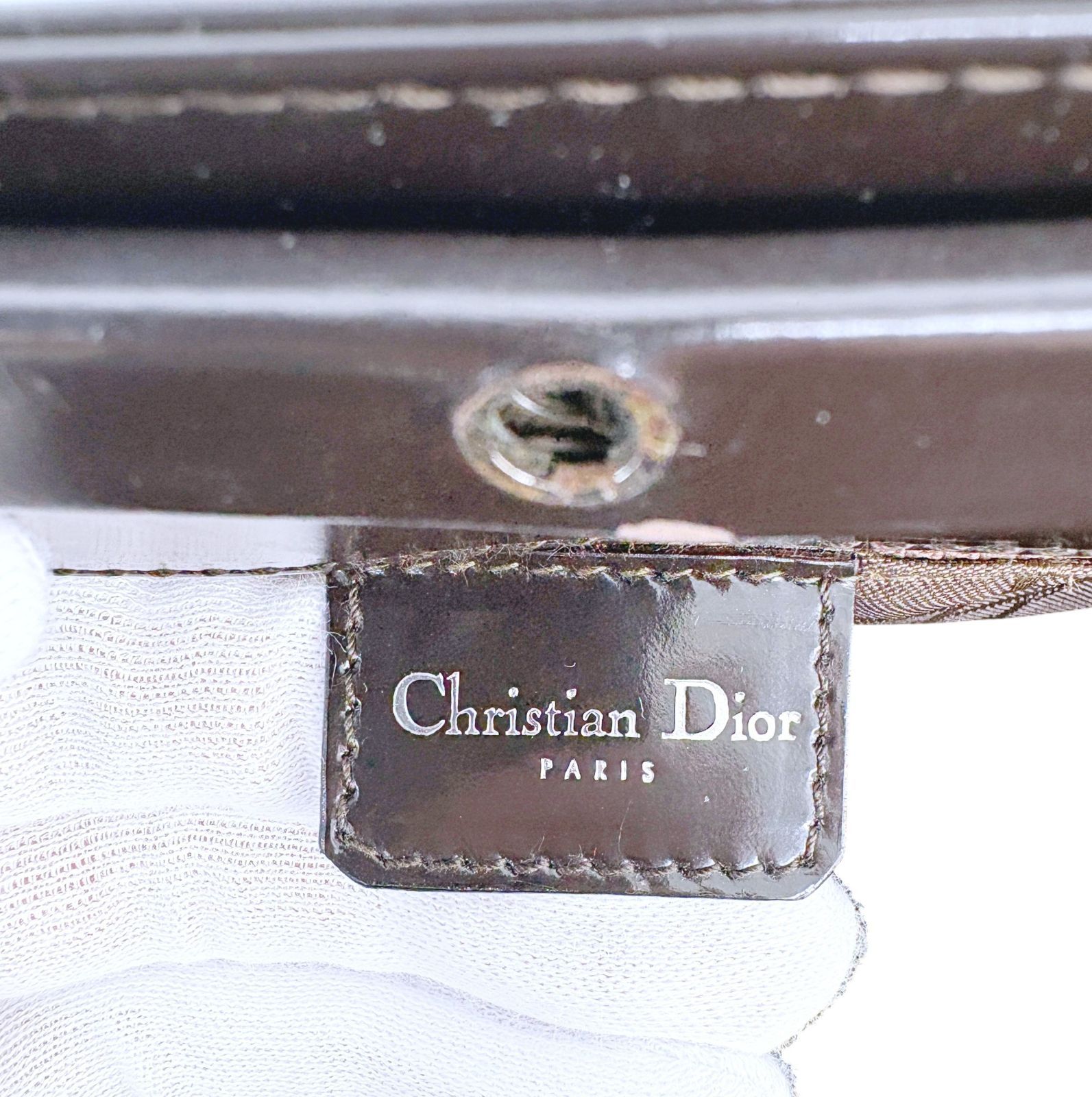 Christian Dior/クリスチャンディオール】エナメルハンドバッグ ダーク 