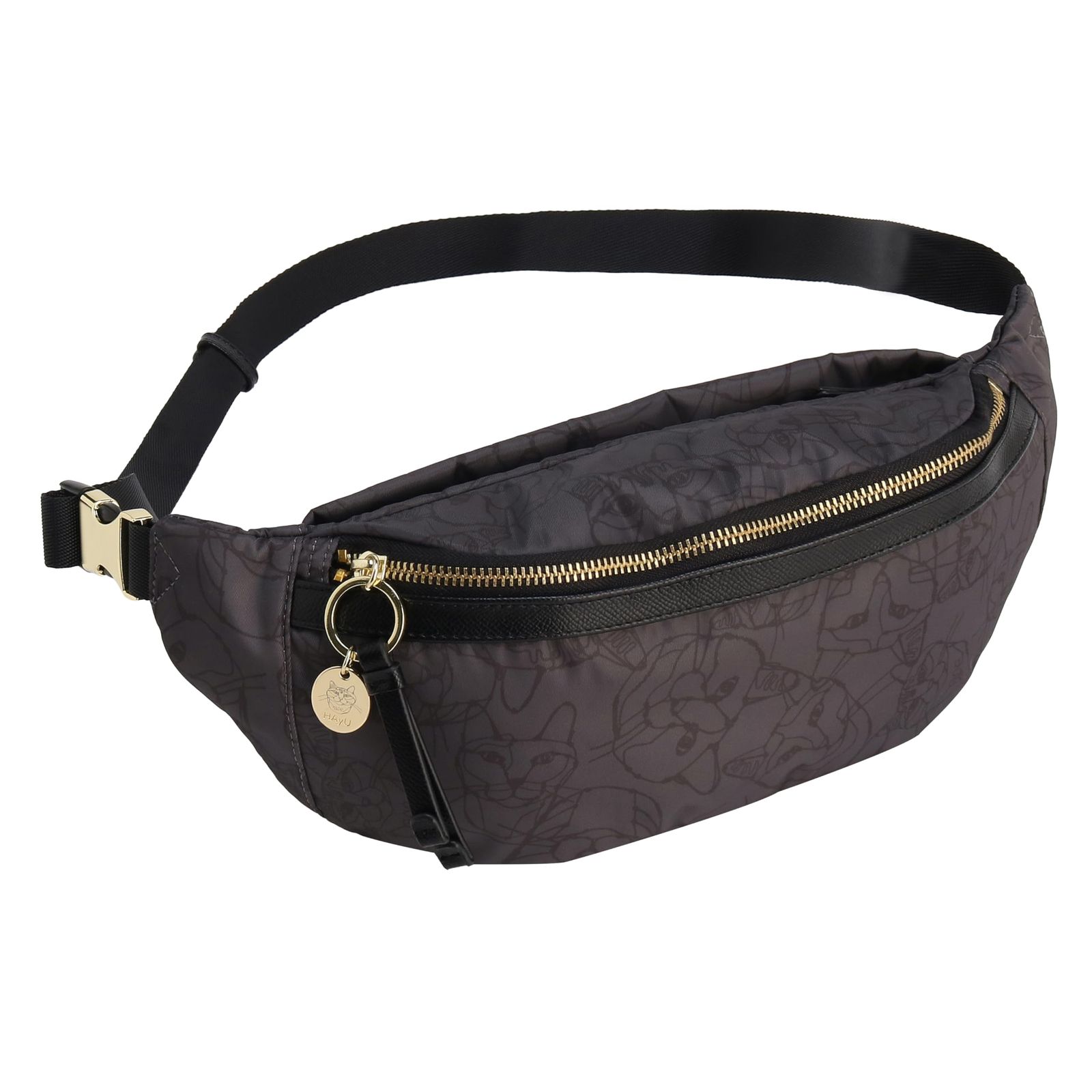 新品 [エース トーキョー] ウエストバッグ HAyU×ace. ボディバッグ ユッカ 17834 チャコール(ネコヘッド柄)