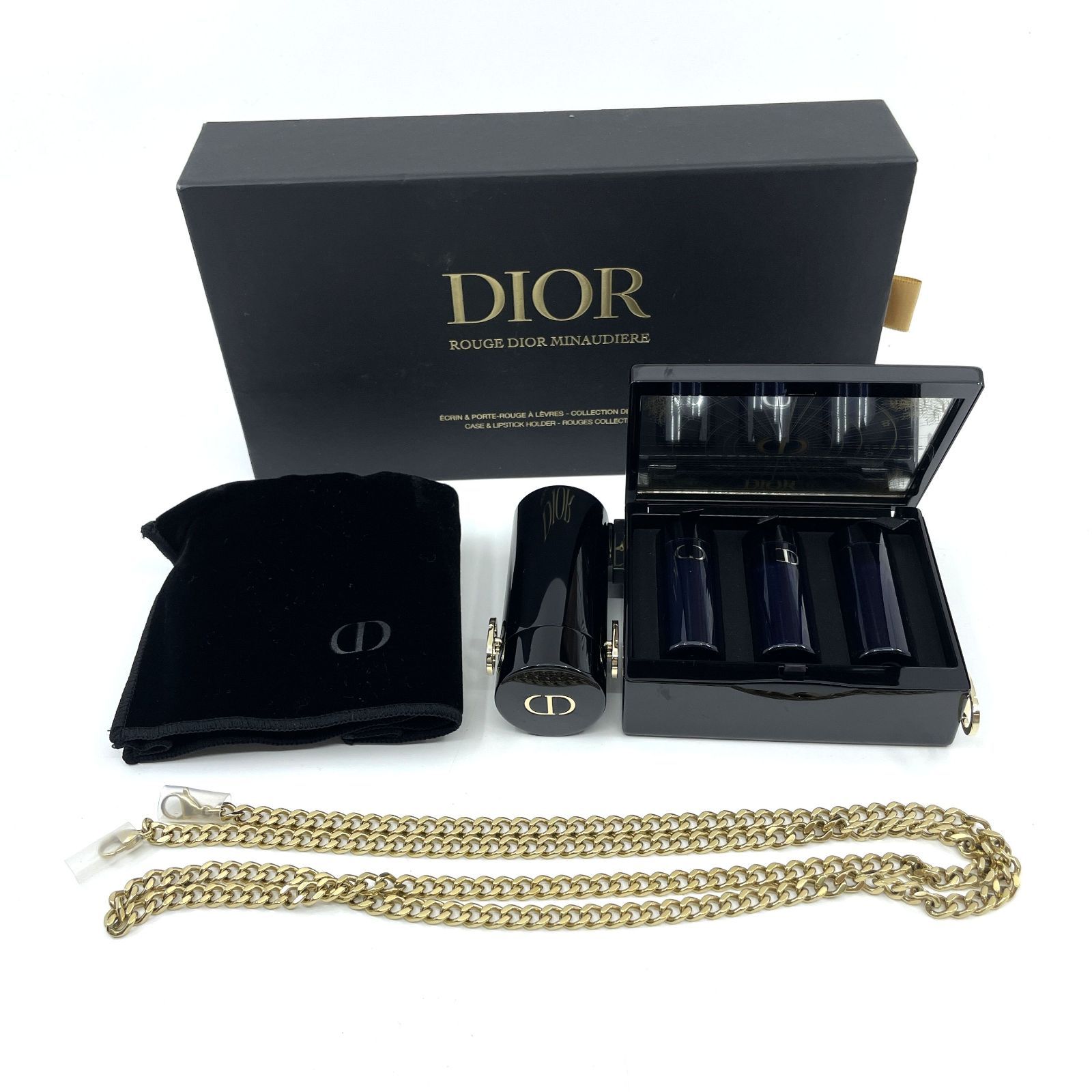Dior 限定品 ルージュ ディオール ミノディエール ブラック×ゴールド 口紅 999V ベルベット / 674 ミッドナイト ローズ ベルベット / エンチャンテッド ピンク サテン / 913 ミスティック プラム マット 【管理No.K 13263】