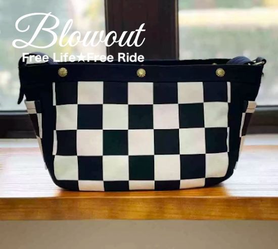 Blowout チェッカー しましま 囚人 帆掛 ライディングバッグ バイカー チョッパー スポーツスター ダイナ ソフテイル ツーリング ウエストライド好きの方へ