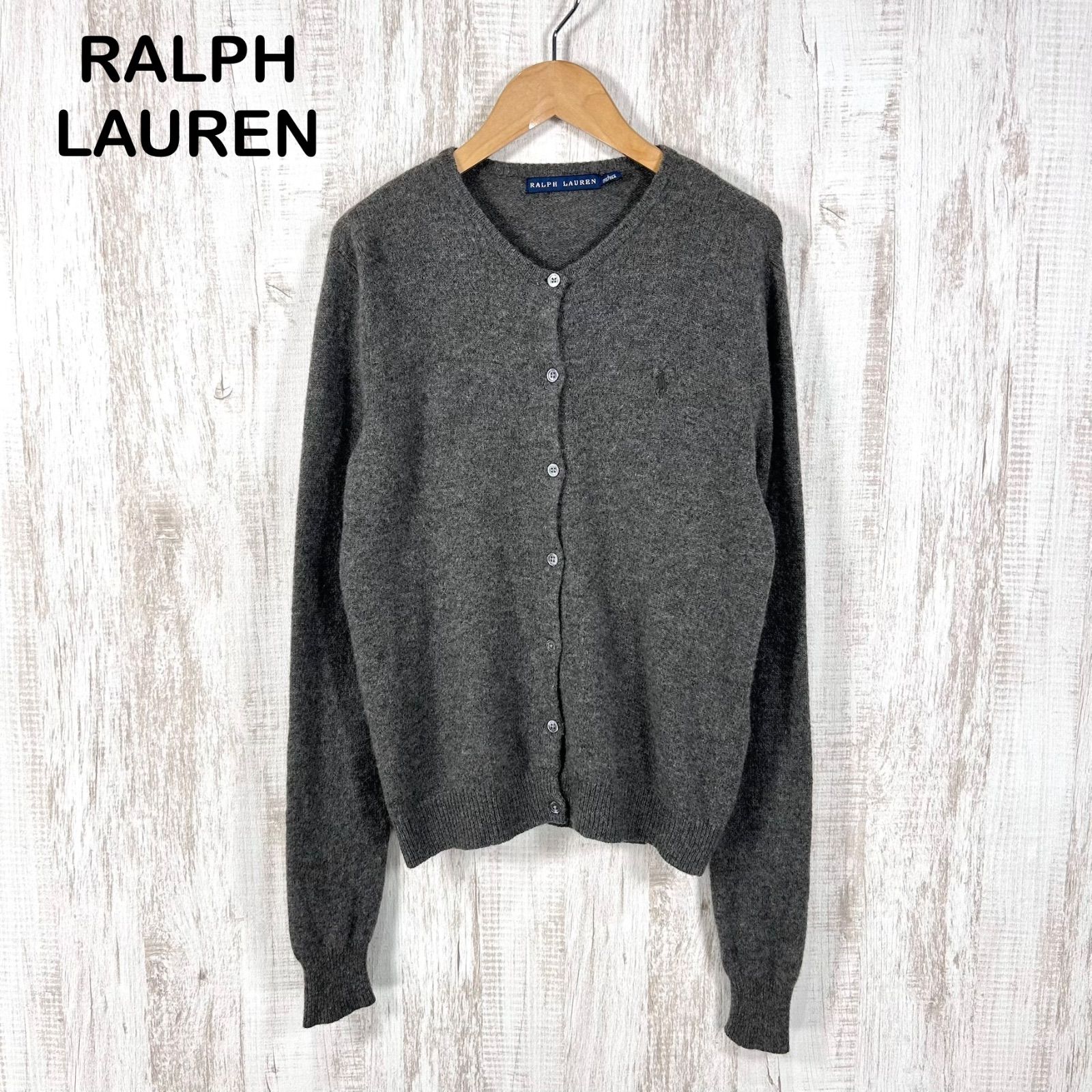 RALPH LAUREN ラルフローレン ポニーロゴ刺繡 ウール カシミヤ カーディガン グレー