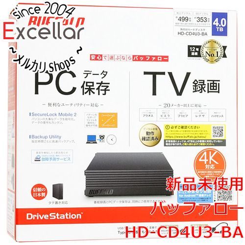 [bn:11] 【新品訳あり(箱きず・やぶれ)】 BUFFALO　外付HDD テレビ・レコーダー録画用 HD-CD4U3-BA　4TB　ブラック