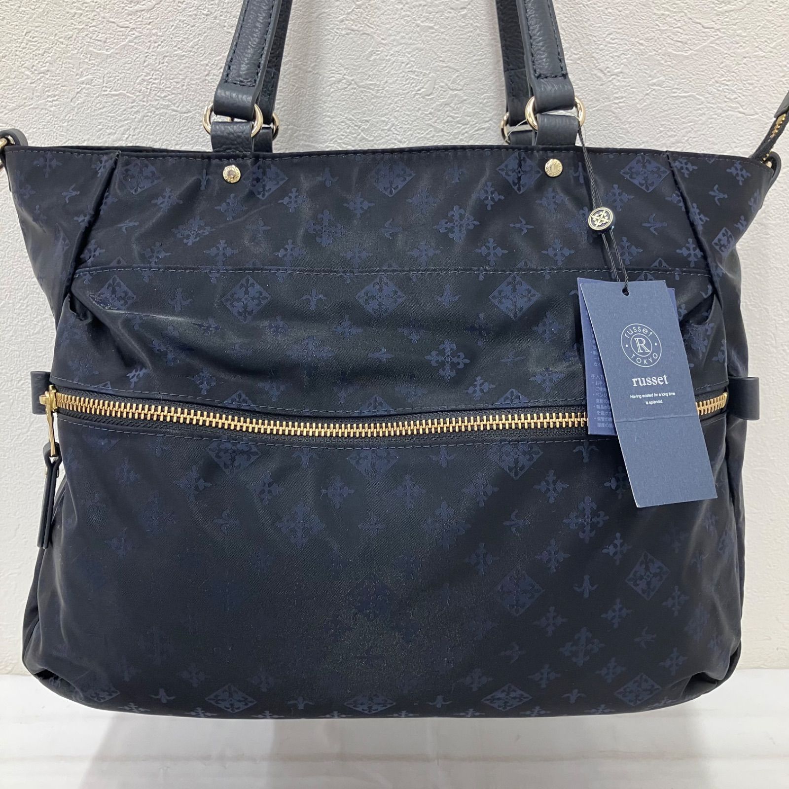 4080【美品】 russet ラシット トートバッグ モノグラム 総柄 ブラック
