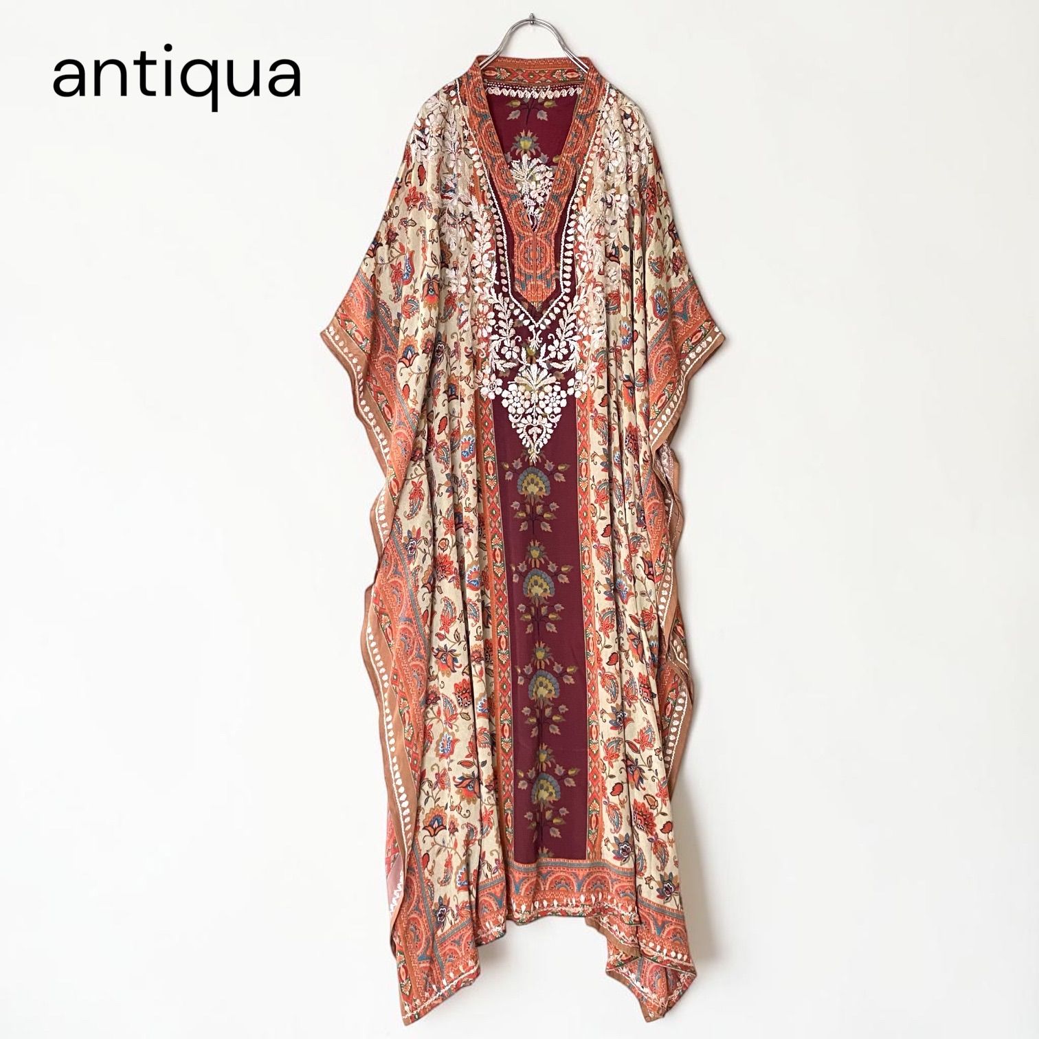 タグ付き 未使用品 antiqua アンティカ エスニック柄 刺繍 カフタン 