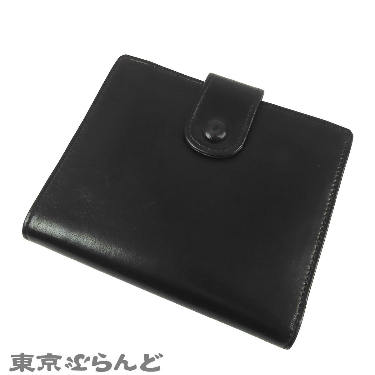 シャネル CHANEL 二つ折り財布 ブラック 黒 ゴールド金具 ラムスキン