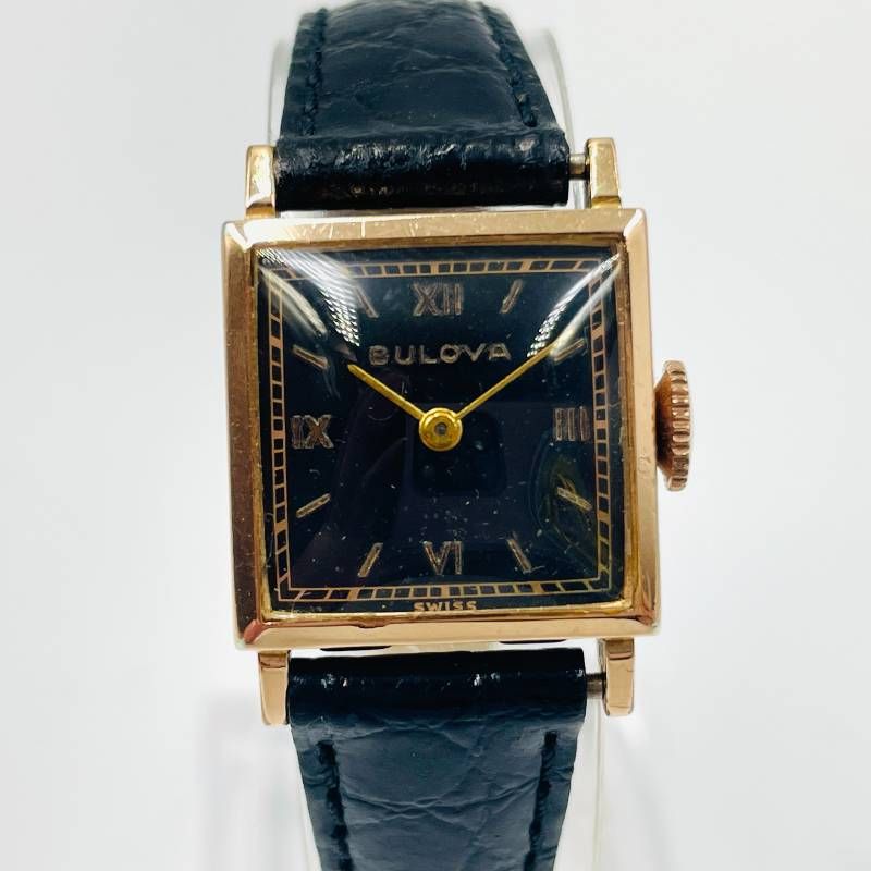 ブローバ BULOVA 14K金張り ブラックダイヤル 手巻き ヴィンテージ 