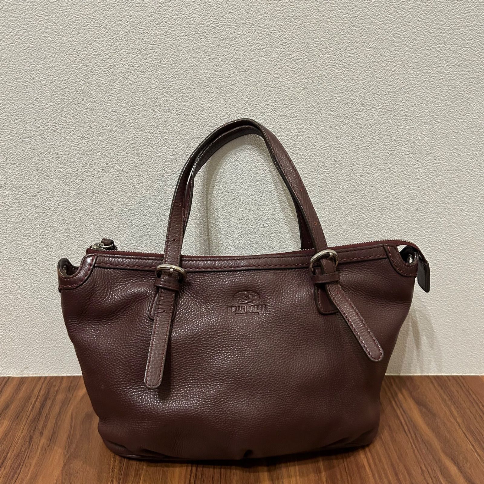 PELLE BORSA ペレボルサ 本革 ハンドバッグ 赤 美品 付属品あり 