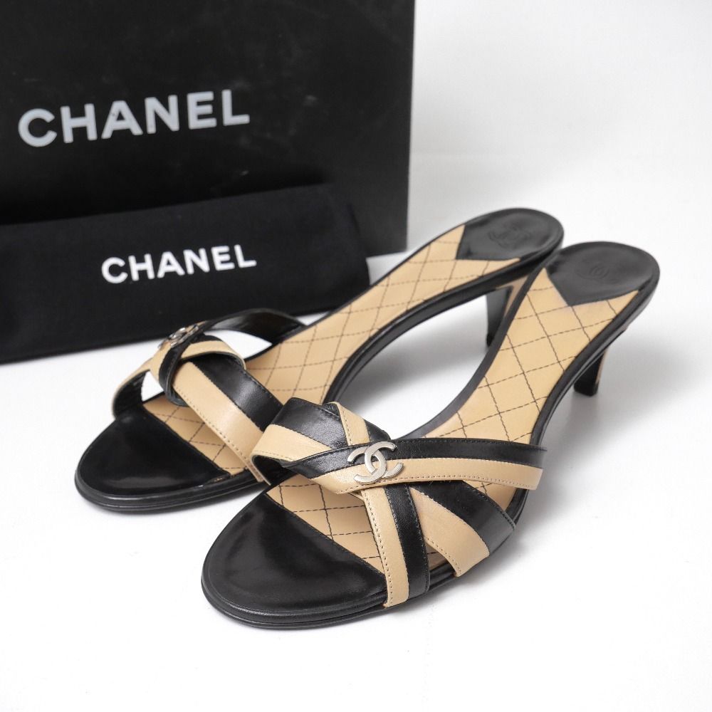 CHANEL シャネル サンダル サイズ39 CC ココマーク バイカラー