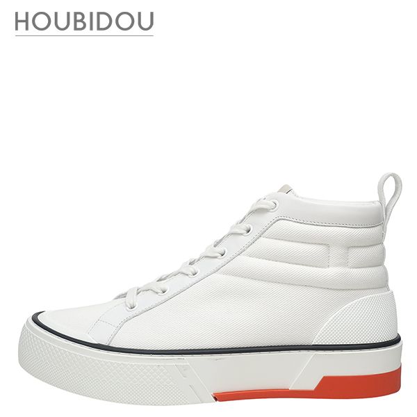 エルメス HERMES スニーカー ハイカット キャンバス レザー ホワイト