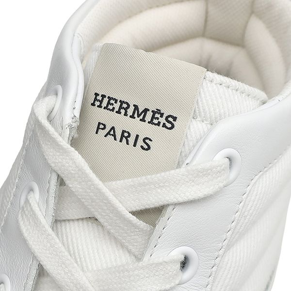 エルメス HERMES スニーカー ハイカット キャンバス レザー ホワイト