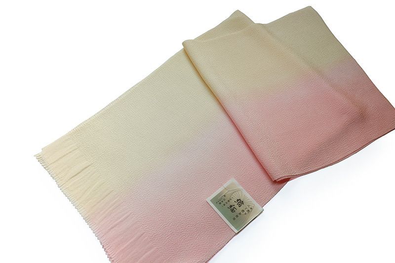 正絹　帯揚げ　縮緬　たてぼかし染め　ピンク/イエロー　帯揚　ちりめん　日本製