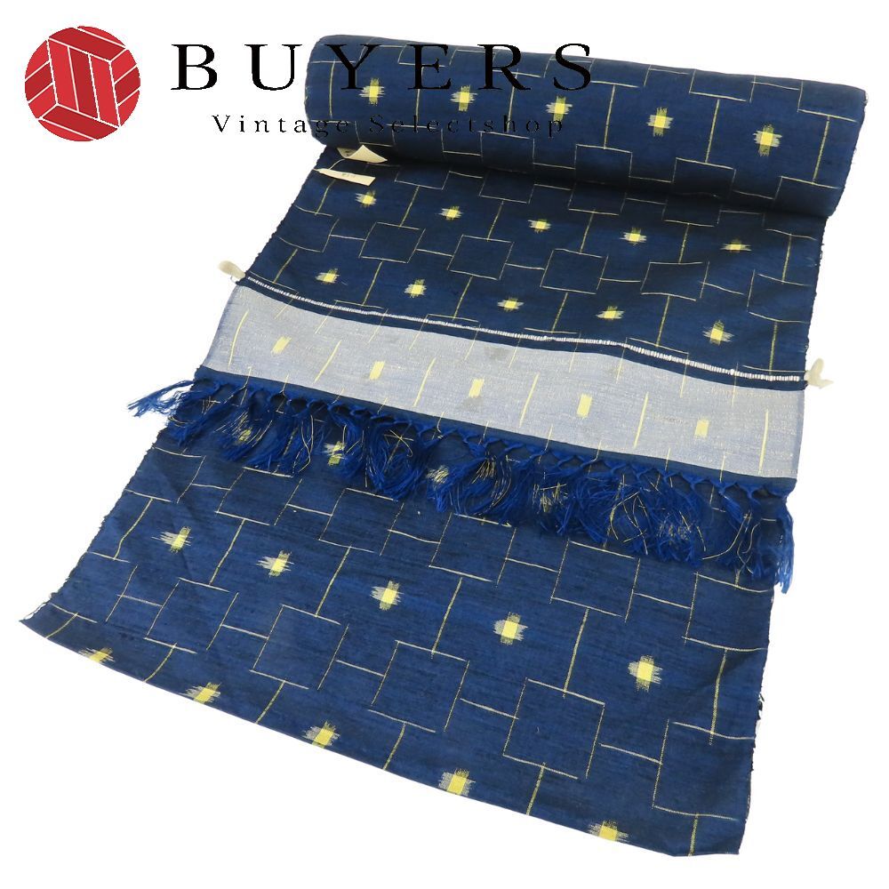 【中古】 反物 紬 正絹 濃紺 絣 未使用保管品 和装 呉服 和服 きもの レディース 女性