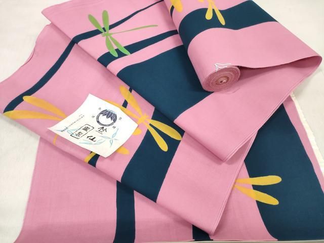 平和屋着物＊夏物　竺仙鑑製　浴衣　反物　着尺　蜻蛉　トンボ　証紙付き　綿　逸品　未使用　DABD8379zzz