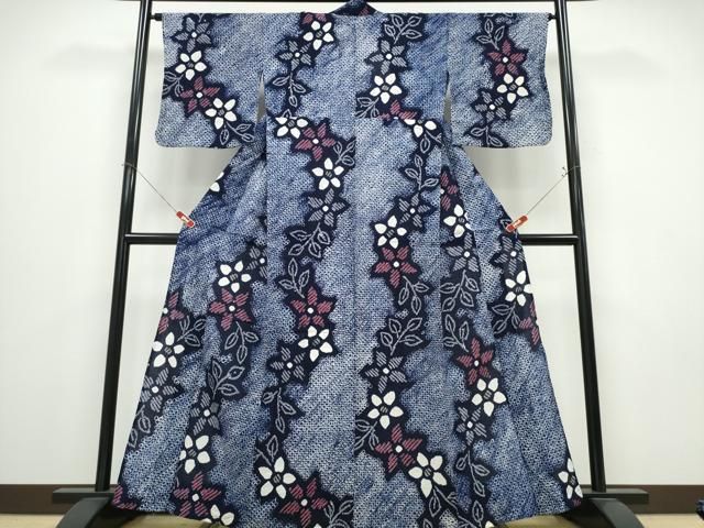 平和屋着物∴夏物 浴衣 有松鳴海絞り 枝花文 綿 逸品 CABE9164ng