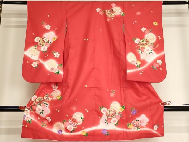平和屋着物[]七五三　女の子　３歳　祝着　三つ身　桜手毬文　暈し染め　金彩　AABI2749ja