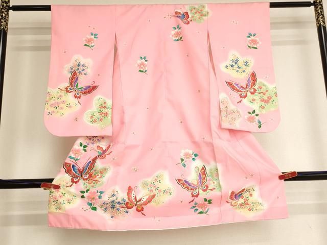 平和屋着物[]七五三　女の子　３歳　祝着　三つ身　花蝶文　暈し染め　金彩　AABI2750ja