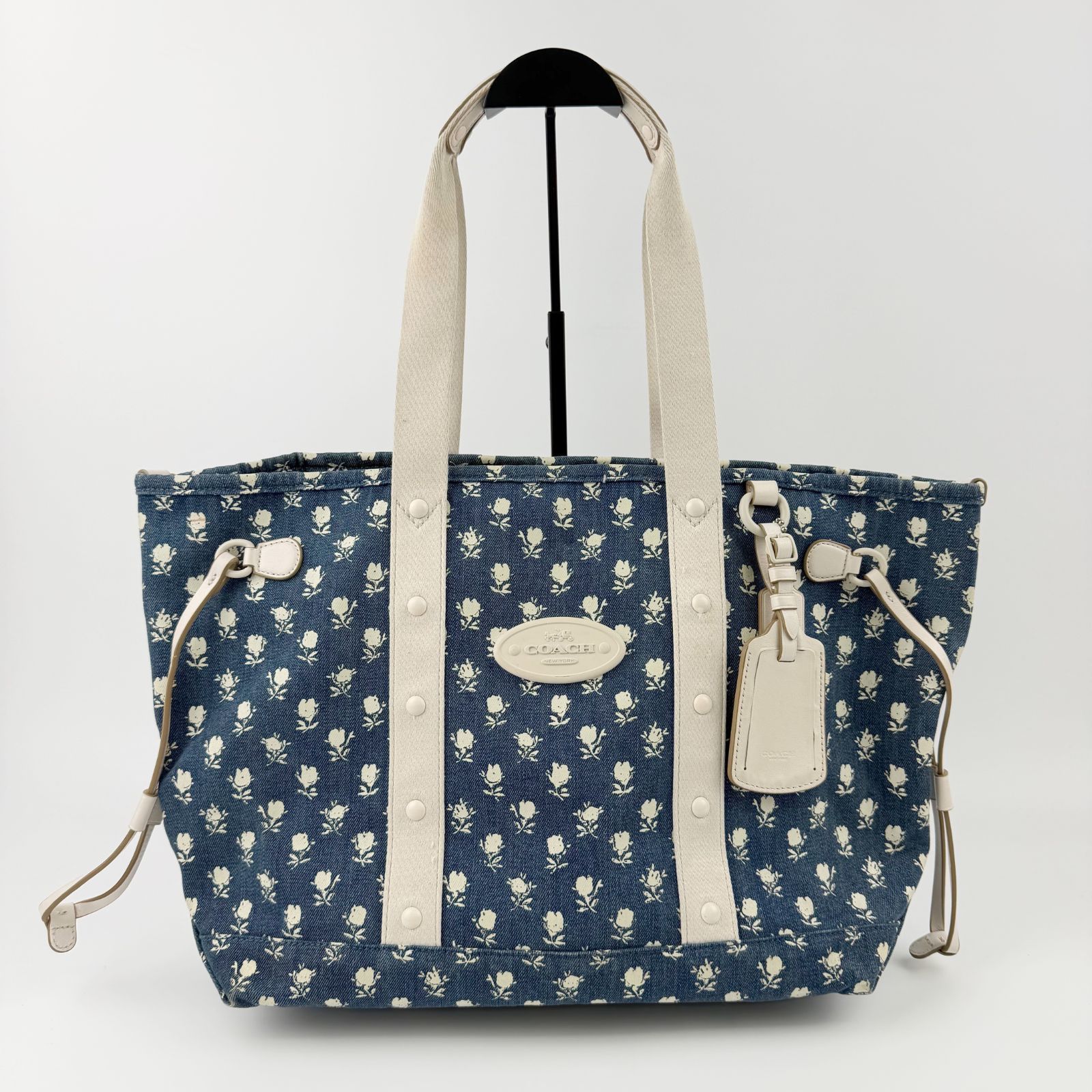 中古】COACH コーチ フローラルプリント トートバッグ デニム