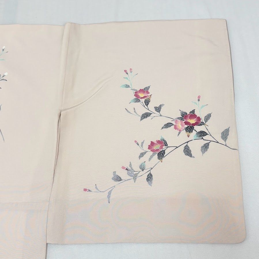 ゆりのはな　附下訪問着　刺繍　ボカシ　紋ちりめん　八掛付き　反物　正絹　D702 ゆりのはな 付下げ トールサイズ 京加賀友禅 ボカシ染め 虫食い柄あり