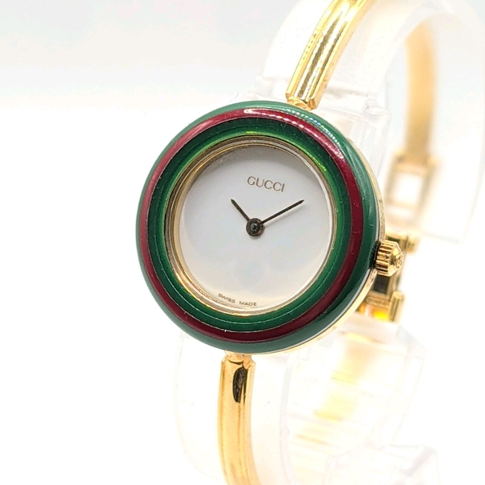 GUCCI Change the bezel 11/12 Watch Quartz Ladies White dial Bangle Y2K グッチ チェンジザベゼル 時計 クオーツ レディース ラウンド ゴールド ヴィンテージ バングルウォッチ 稼働品