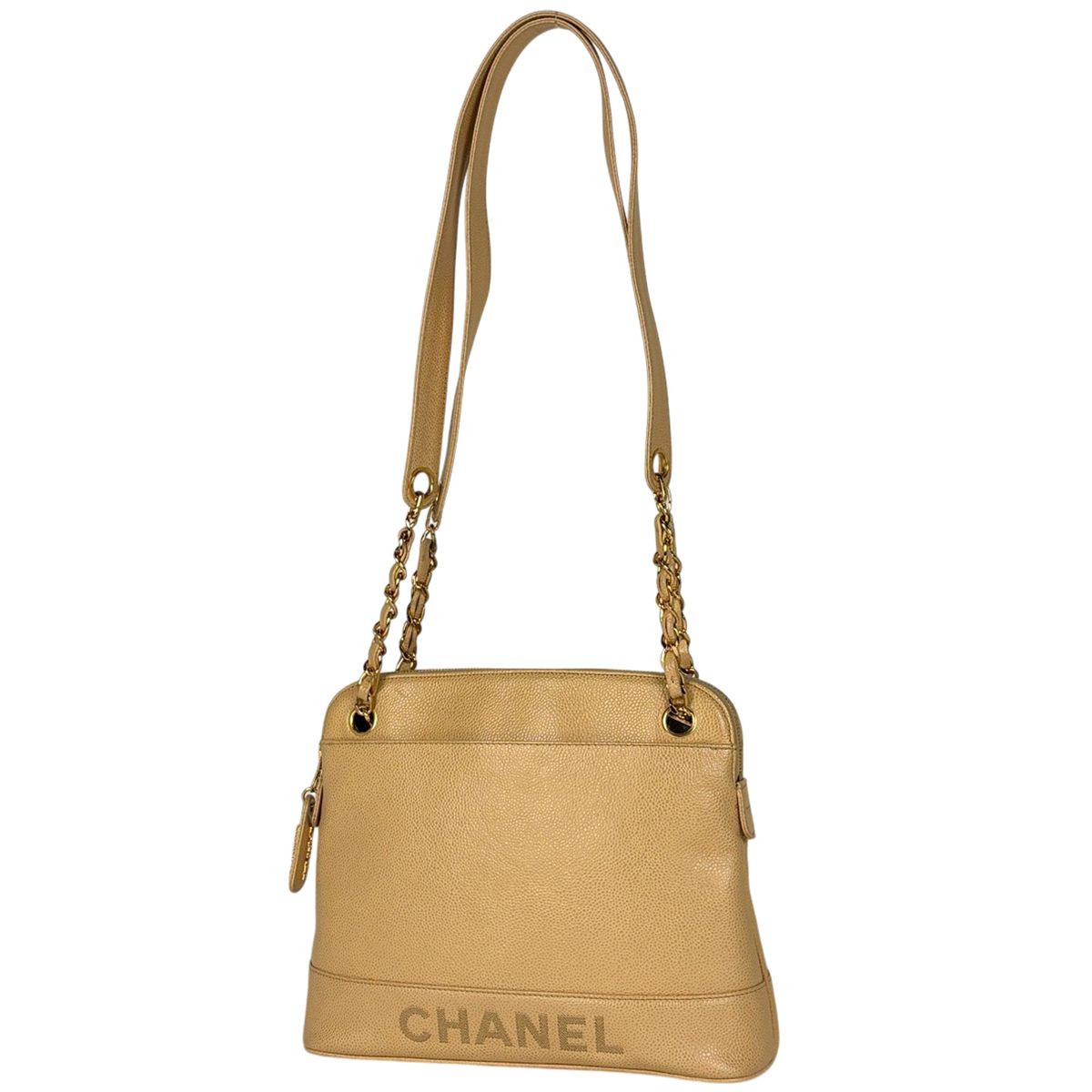 CHANEL ベージュロゴ バッグ シャネル CHANEL ロゴ チェーン トートバッグ ショルダーバッグ