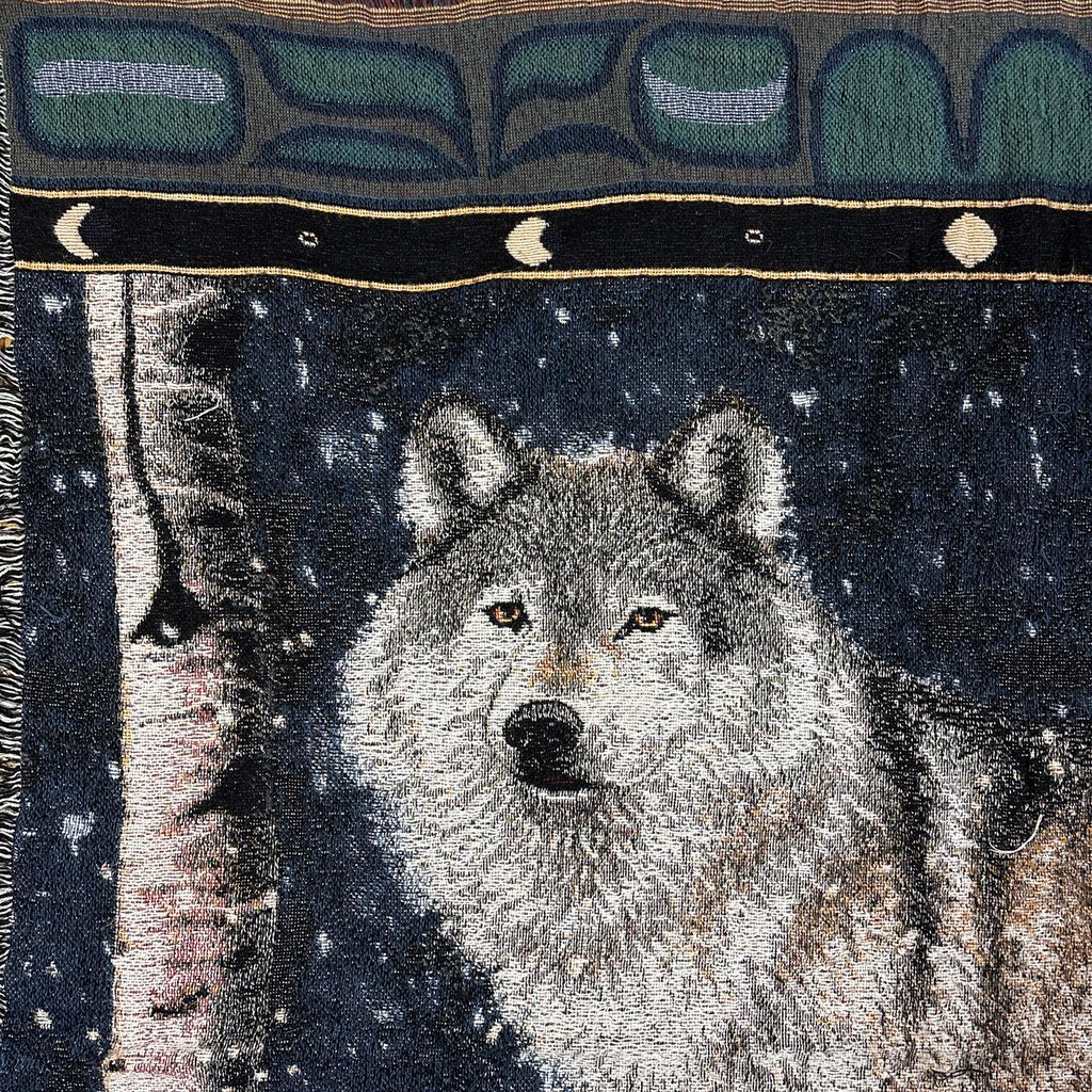 vintageラグ ブランケット マルチカバー タペストリー オオカミ ウルフ