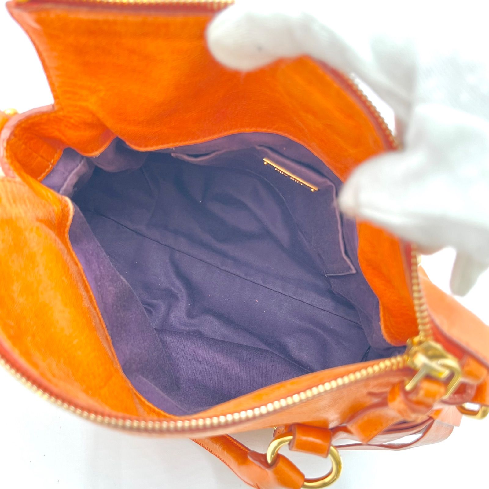 Auth Miu Miu Y2K Vitello Shine Side Ribbon 2Way Leather Shoulder