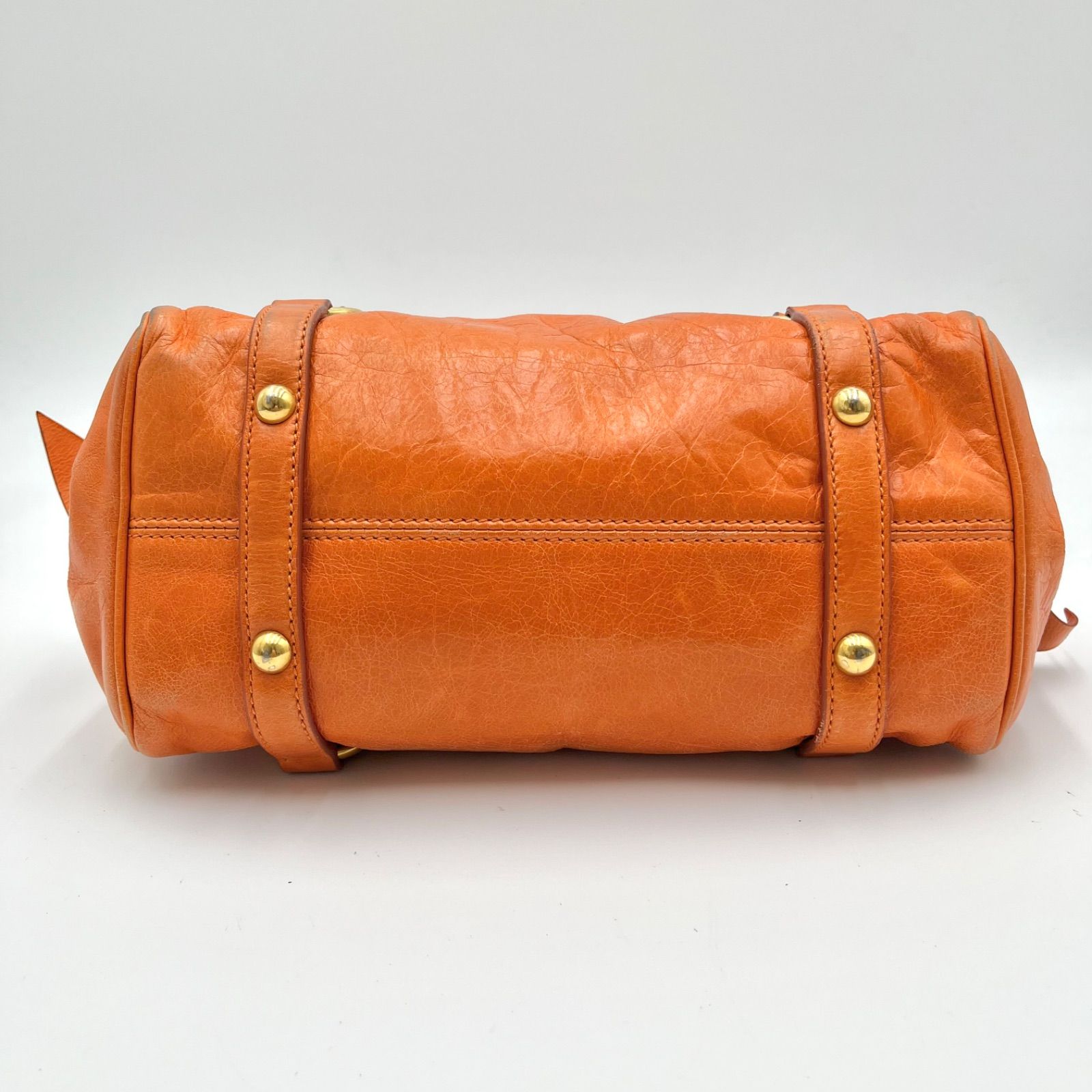 Auth Miu Miu Y2K Vitello Shine Side Ribbon 2Way Leather Shoulder