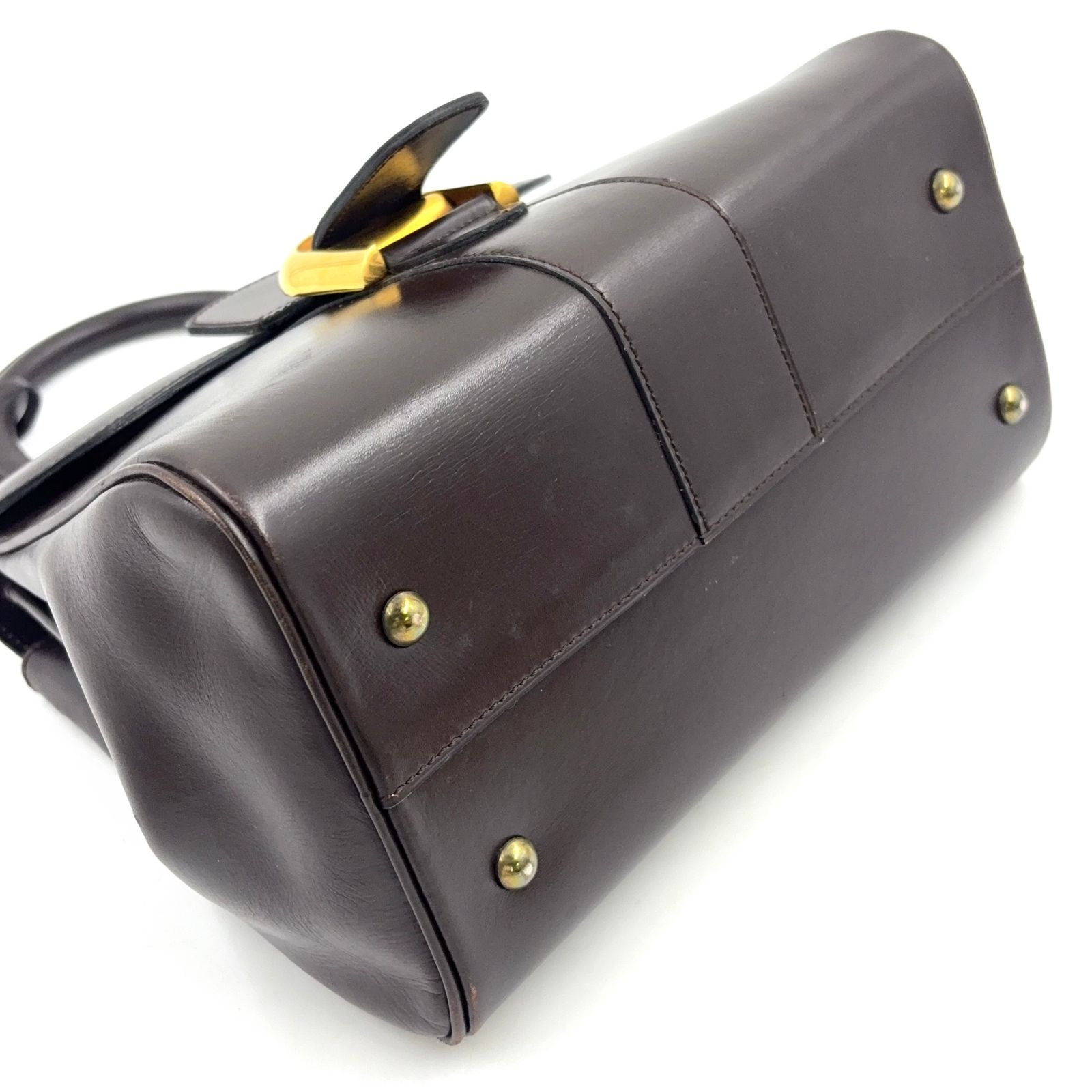 新着】DELVAUX ブリヨンPM レザー ダークブラウン ハンドバッグ