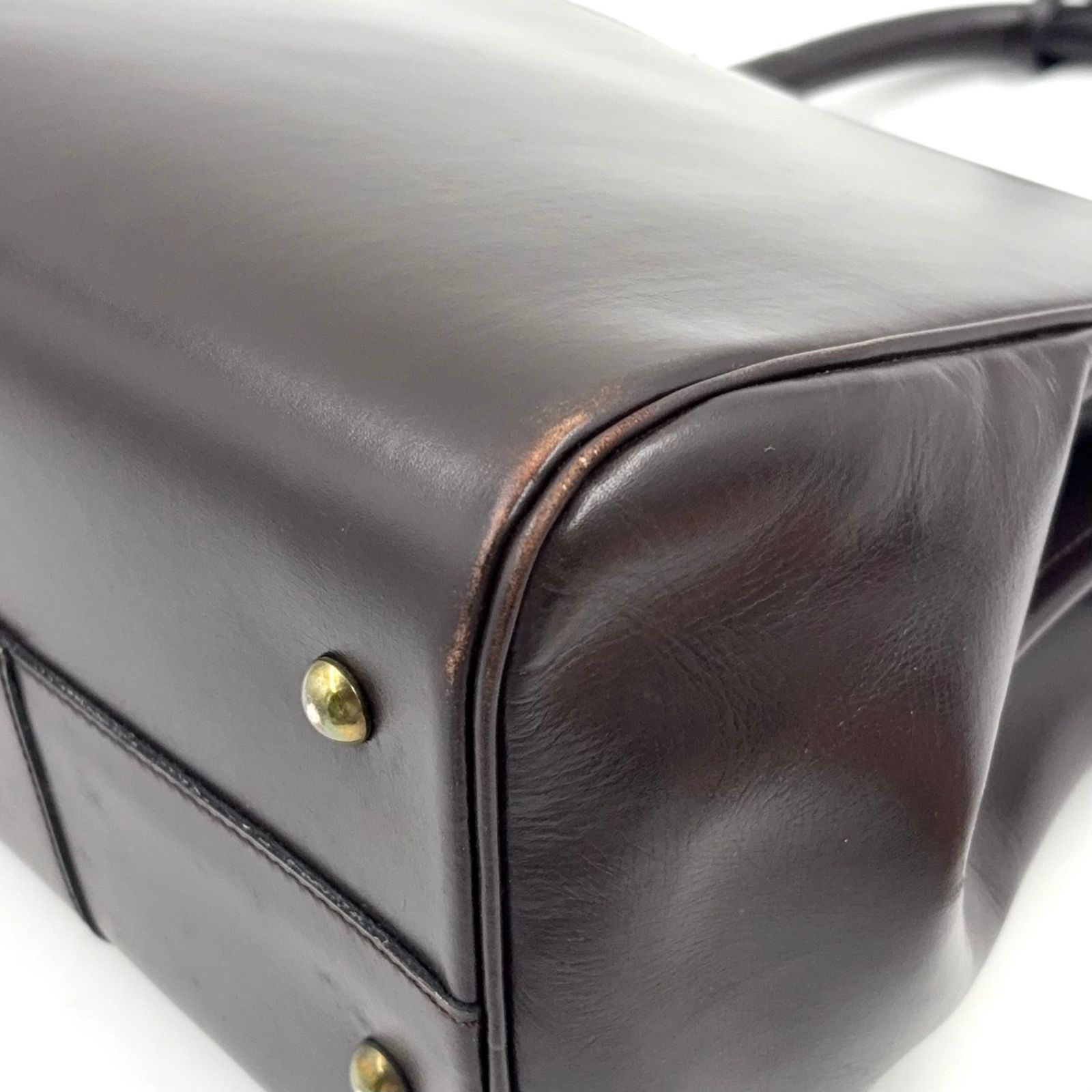 新着】DELVAUX ブリヨンPM レザー ダークブラウン ハンドバッグ