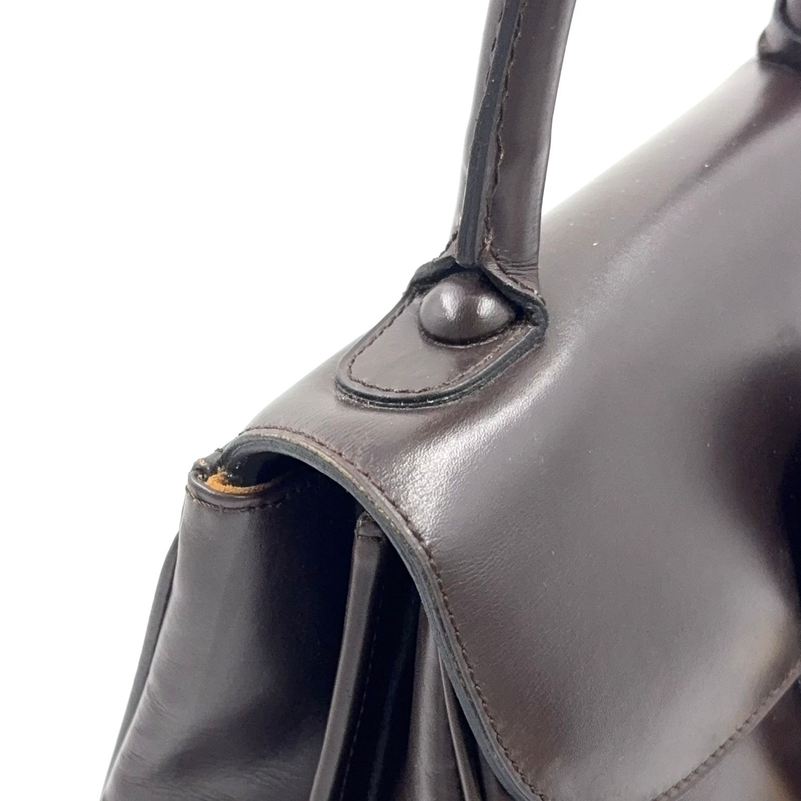 新着】DELVAUX ブリヨンPM レザー ダークブラウン ハンドバッグ