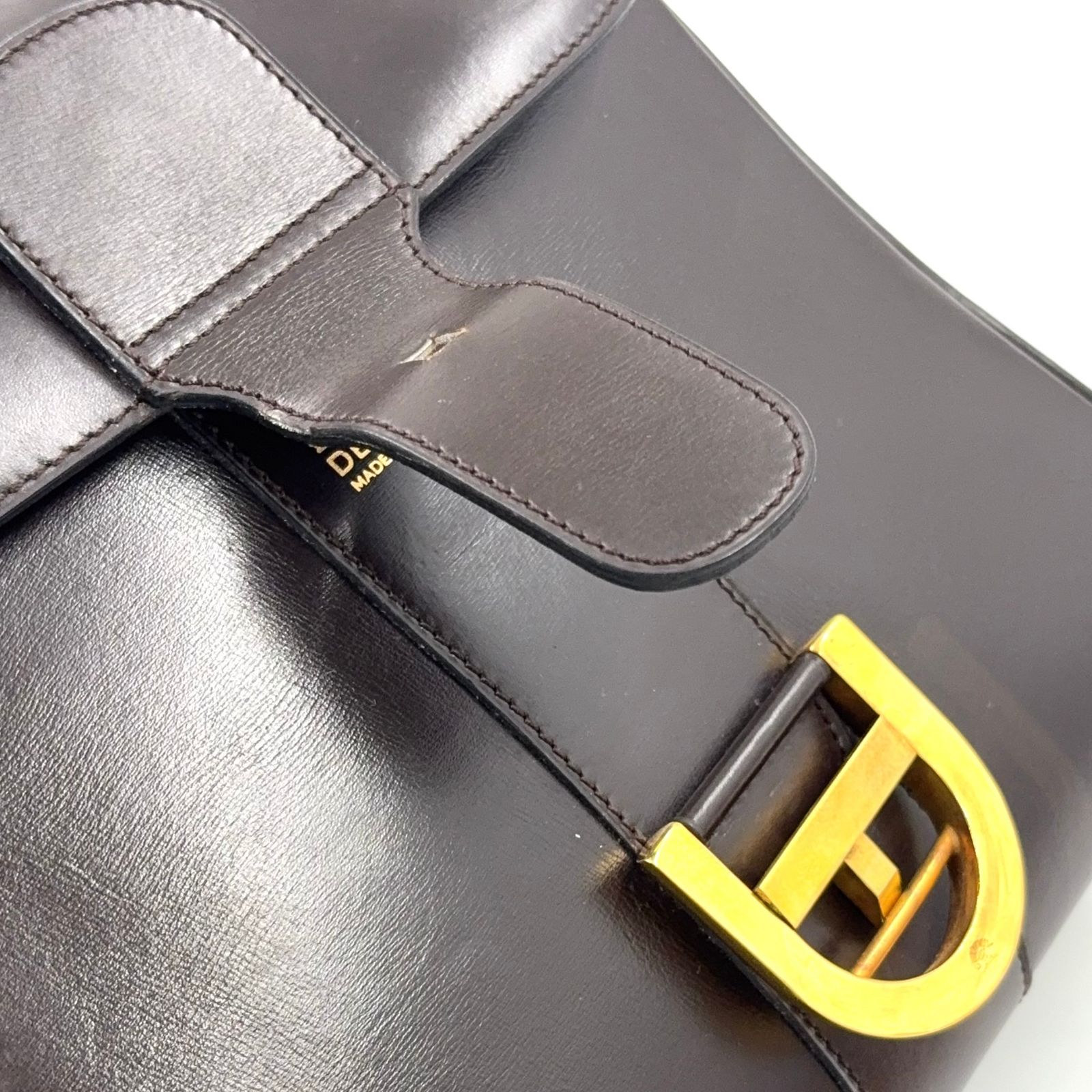 新着】DELVAUX ブリヨンPM レザー ダークブラウン ハンドバッグ