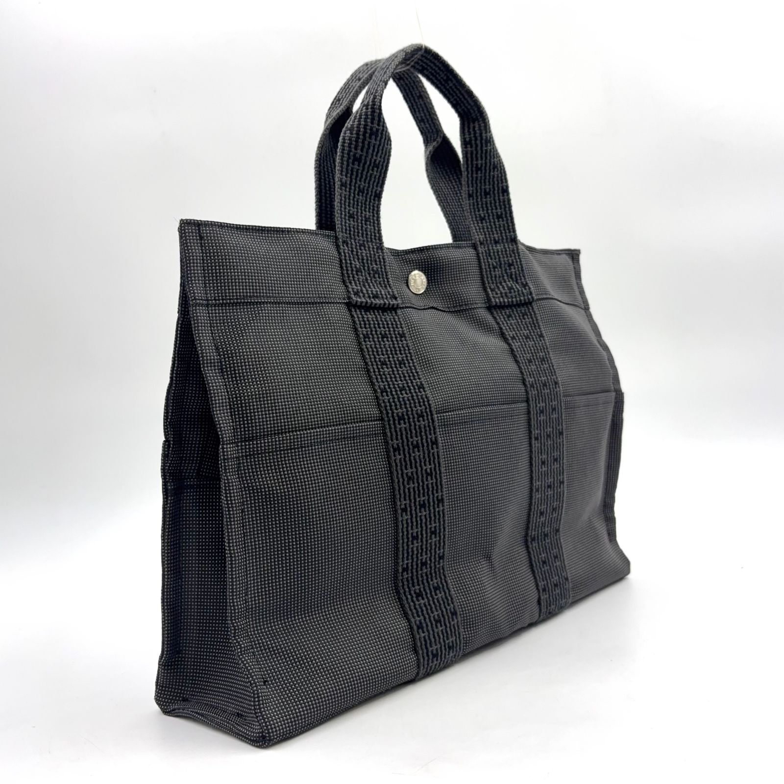 HERMES フールトゥ キャンバス グレー、ブラック トートバッグ