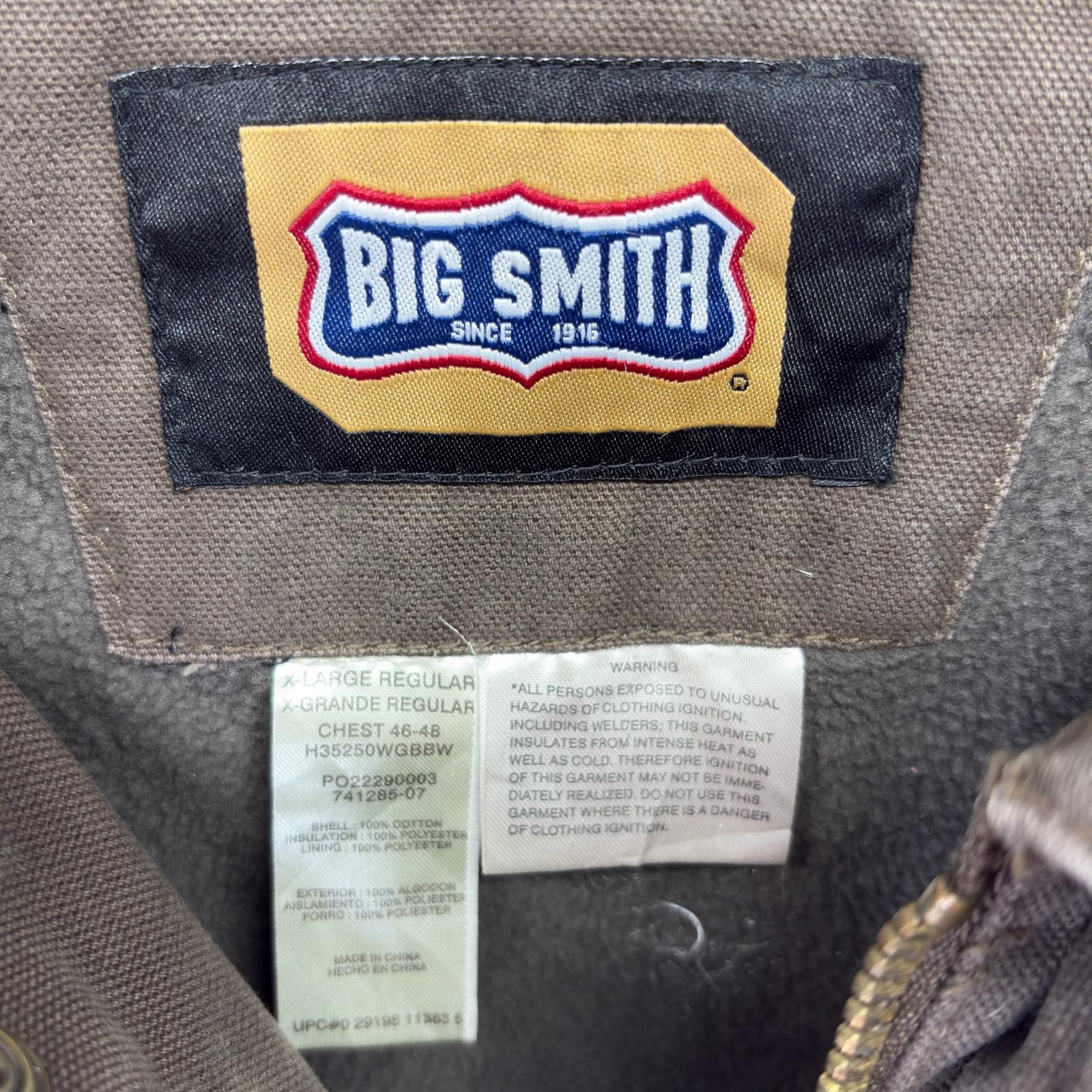 古着 ビッグスミス Big Smith ダック ジャケット フルジップ ワーク カバーオール 大きいサイズ ワンポイント XL  ブラウン系 メンズ 古着 ビッグスミス Big Smith ダック ジャケット フルジップ ワーク