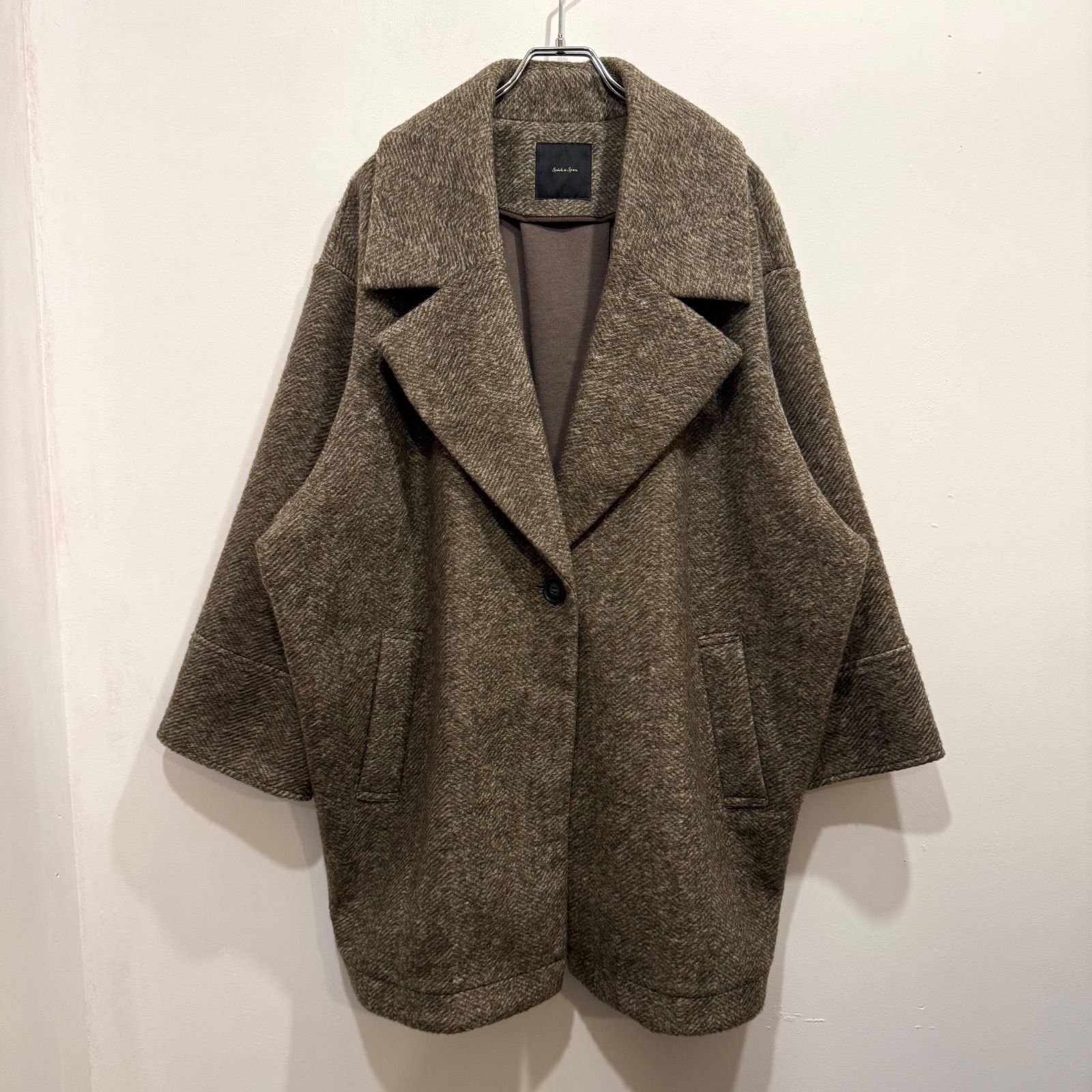 【2022AW】Spick & Span スピックアンドスパン Wスライバーヘリンボーンミドルコート ブラウン 38【送料込み】