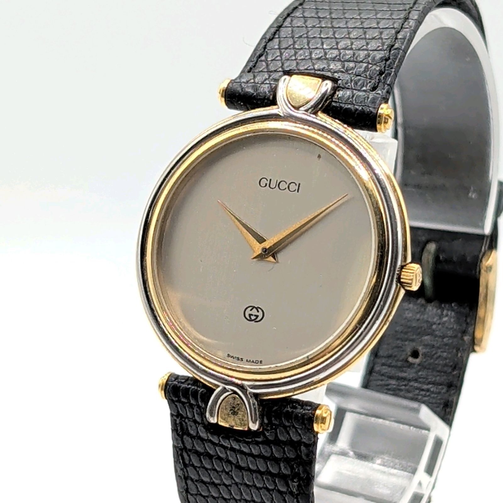 GUCCI 4500M Watch Quartz Men's Round Gold Black dial Y2K 00S Vintage Not Working グッチ 時計 クオーツ メンズ ラウンド ゴールド シルバー文字盤 ヴィンテージ 不動品