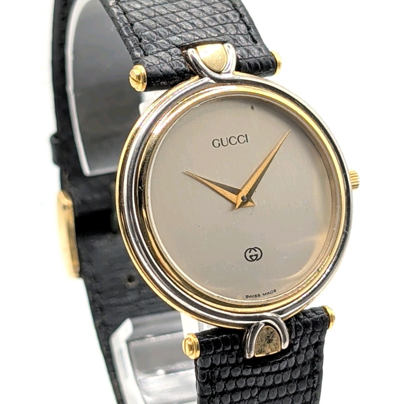 GUCCI 4500M Watch Quartz Men's Round Gold Black dial Y2K 00S Vintage Not Working グッチ 時計 クオーツ メンズ ラウンド ゴールド シルバー文字盤 ヴィンテージ 不動品