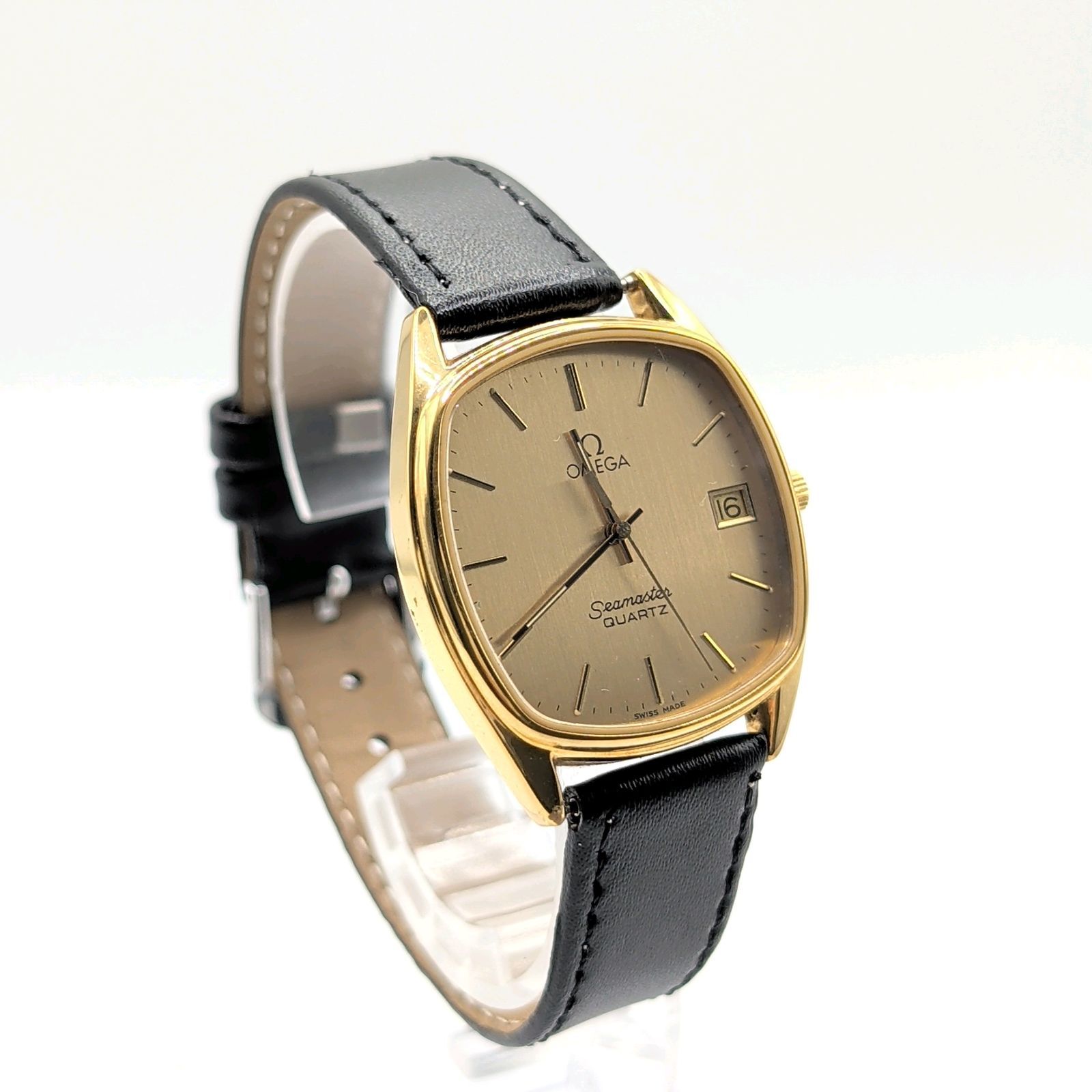 OMEGA Seamaster Watch Quartz Ladies Square Gold Gold dial Date Y2K 
