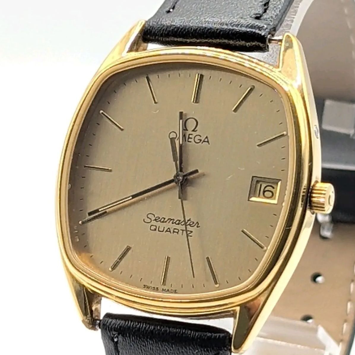 OMEGA Seamaster Watch Quartz Ladies Square Gold Gold dial Date Y2K 稼働品 オメガ シーマスター 時計 クオーツ レディース スクエア ゴールド ゴールド文字盤 デイト ヴィンテージ 不動品