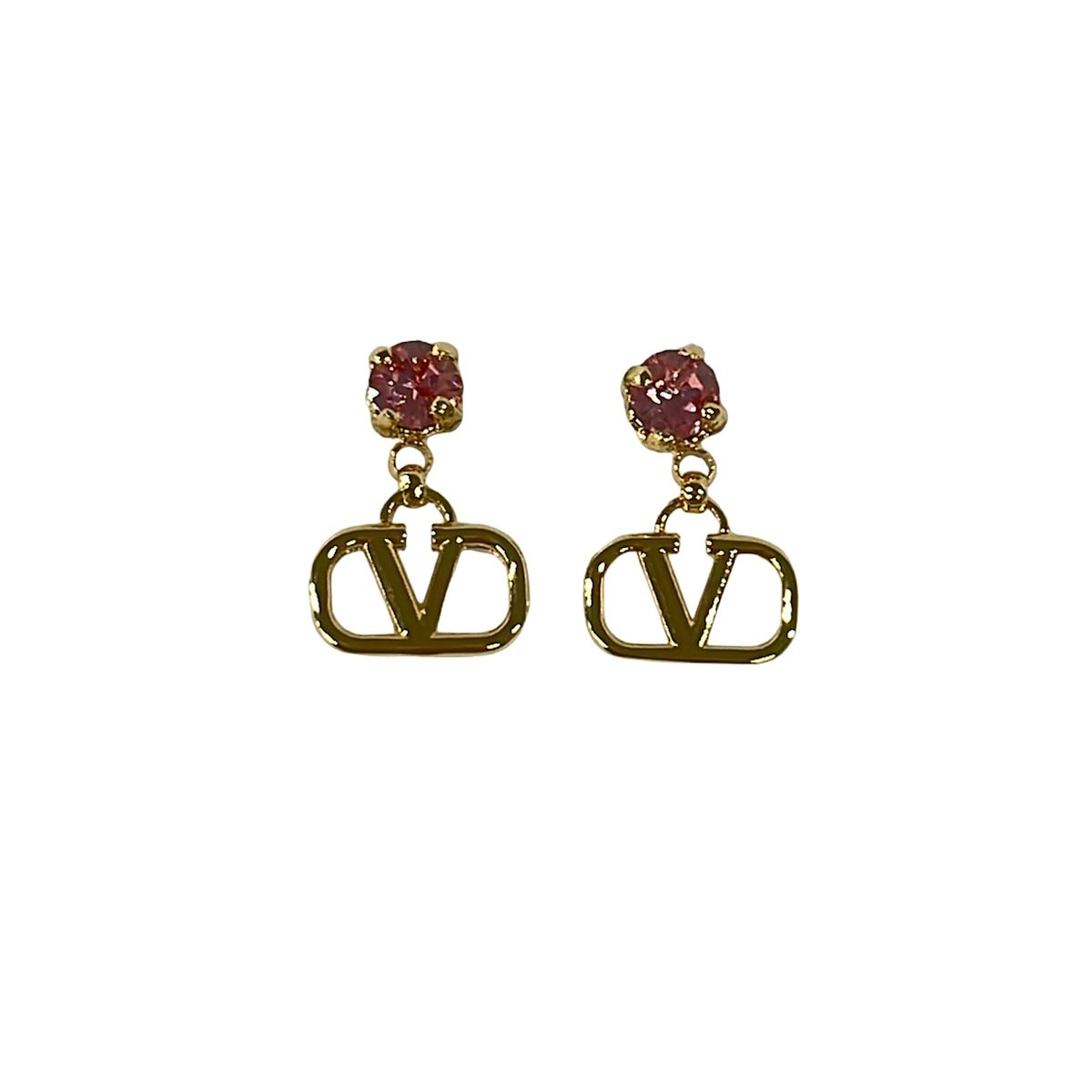 VALENTINOGARAVANI(バレンチノガラバーニ) ピアス美品 - ZW2JOH29YCW ゴールド×ピンク Vロゴ