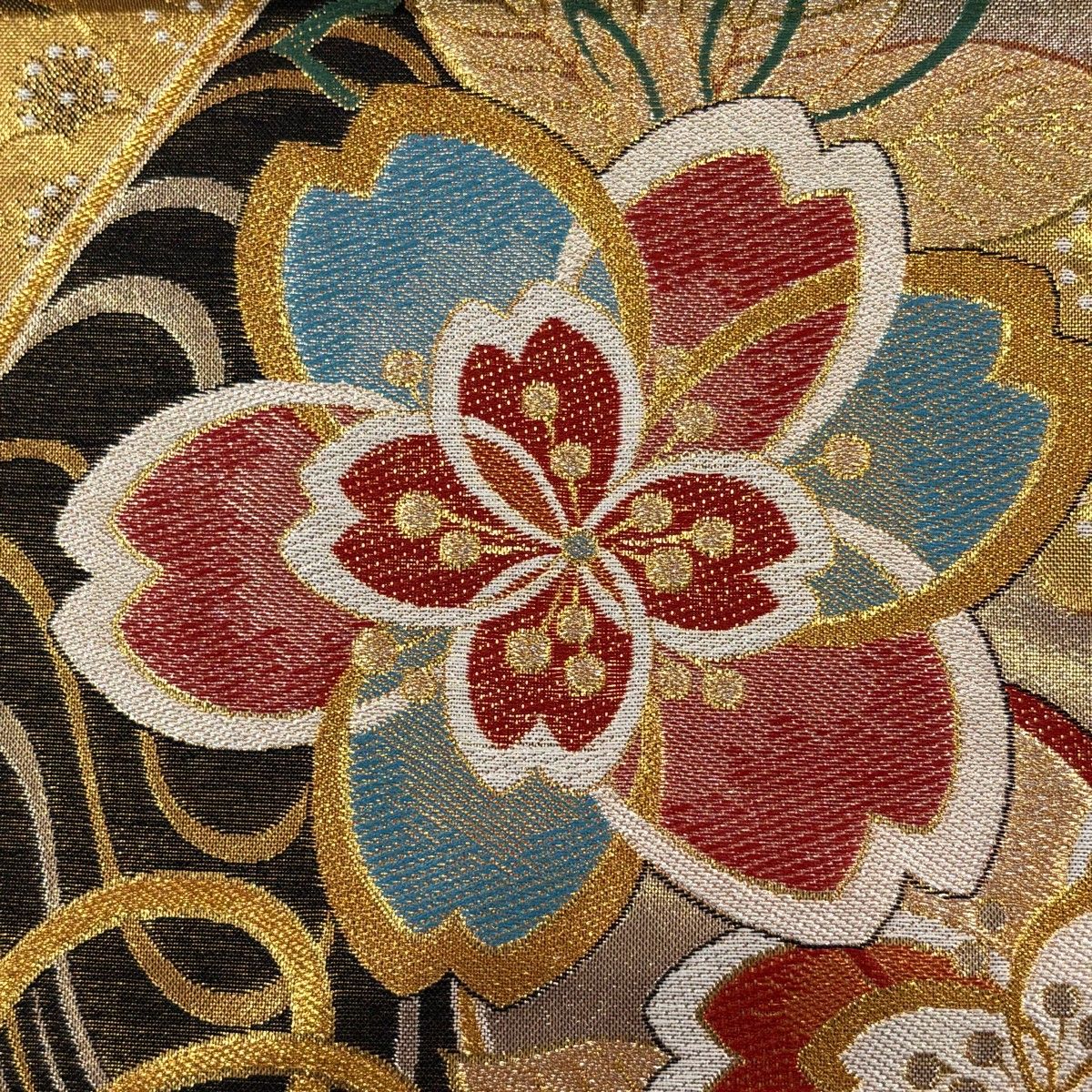 振袖 身丈170cm 裄丈67.5cm L 袷 袋帯フルセット 梅唐草 菊 金糸 金彩 
