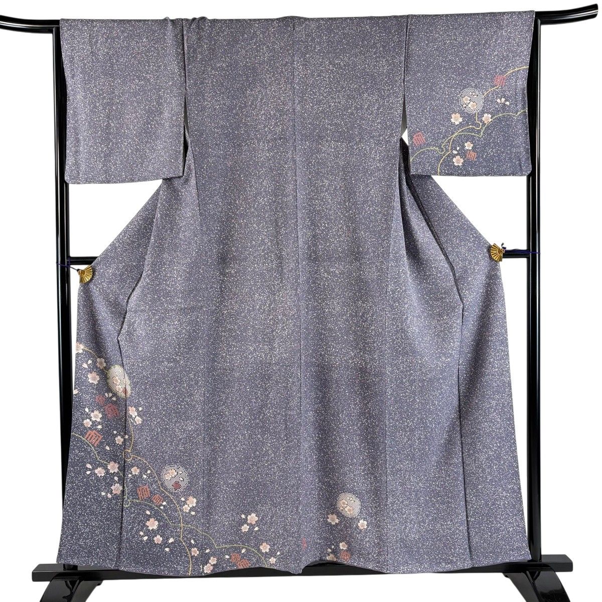 付下げ 身丈157cm 裄丈65cm M 袷 桜 源氏香 灰紫 正絹 秀品 【中古