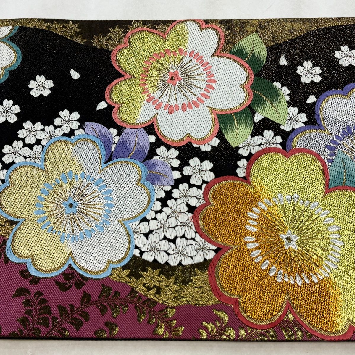 袋帯 秀品 桜 金銀糸 箔 紫 六通 正絹 【中古】 - メルカリ